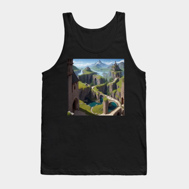 Winding Bridge Path in a Medieval Fantasy Towne Tank Top by CursedContent